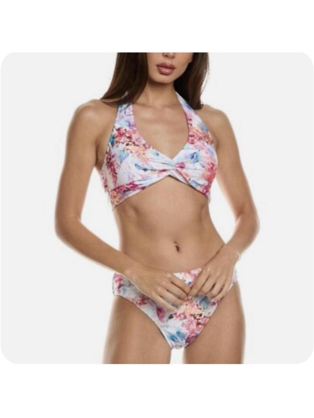 NWT Nicole Miller Tropic Sunrise Floral 2 Pc Halter Top Bikini & Bottoms Size XL